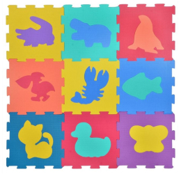 Mocheta tip puzzle pentru podea cu animale suprafata 0.86 m patrati multicolor 9 buc 