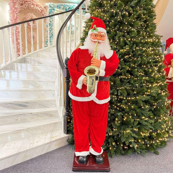 Mos craciun cu trompeta inaltime 180 cm figurina muzica si miscari dans senzor sunet 