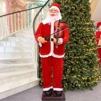 Mos craciun cu vioara figurina muzicala 180 cm canta si danseaza suport sustinere senzor sunet 