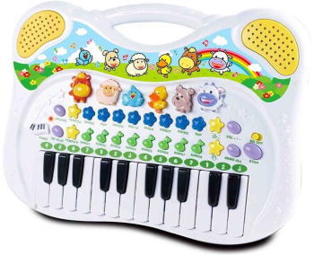 Orga interactiva pentru copii Animal Piano cu sunete lumini si functie de inregistrare 24 clape 8 melodii 8 ritmuri 37 cm lungime mult 