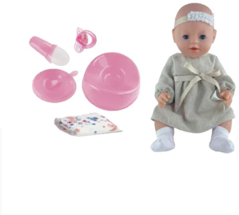 Papusa interactiva rochita cu fundita olita suzeta scutec sticluta face pipi 45 cm 