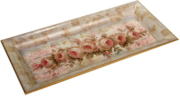 Platou decorativ de plastic cu imprimeu trandafiri DecorCasa 42 x 19 cm