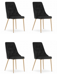 Set 4 Scaune Bucatarie/Dining Teddy Picioare Finisaj Lemn Catifea Neagra 