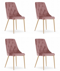 Set 4 Scaune Bucatarie/Dining Teddy Picioare Finisaj Lemn Catifea Roz 
