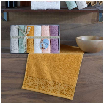 Set 6 prosoape mici de fata bucatarie sau maini cu model cu frunzisoare 