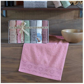 Set 6 prosoape mici de fata bucatarie sau maini cu model cu romburi si flori 
