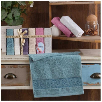 Set 6 prosoape mici de fata bucatarie sau maini cu model cu romburi si stelute 