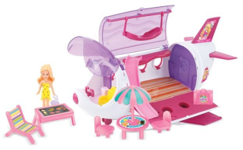 Set papusa mini cu avion si accesorii 16 piese 44x22x21 cm 3 ani + 