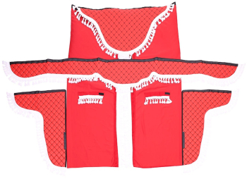 SET PERDELE CABINA CAMION. UNIVERSALE. VELUR. ROSU-ALB 
