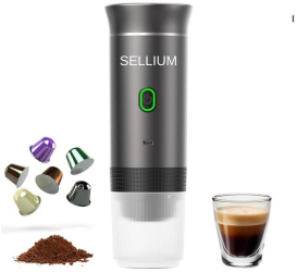 Espressor Portabil SELLIUM® compatibil Cafea Macinata Capsule NESPRESSO si DOLCE GUSTO Mod incalzire apa sau cafea rece Incarcare US 
