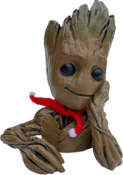 Figurina Baby Groot Meditating vopsita manual multicolor adancime ghiveci 7 cm inaltime 20 cm Christmas Edition 