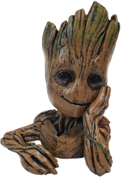 Figurina Baby Groot Meditating vopsita manual multicolor adancime ghiveci 7 cm inaltime 20 cm 