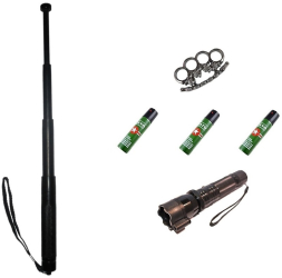 Kit De Autoaparare Klausstech Lanterna Cu Electrosoc Si Laser Klausstech Baston Telescopic Klausstech Din Otel Box Metalic + Spray Iritan 