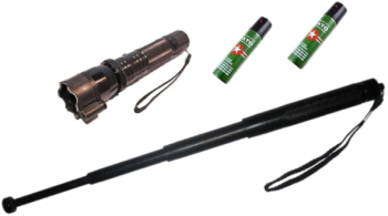 Kit De Autoaparare Lanterna Cu Electrosoc Si Laser Pointer Klausstech Din Duraluminiu Baston Telescopic Din Otel Si Spray Paralizant 