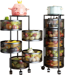 Organizator de bucatarie mobil cu cinci cosuri rotative pentru fructe legume sau alte obiecte din bucatarie 
