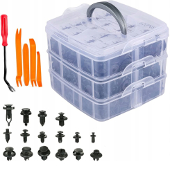 Set clipsuri si extractoare auto cleme universale 625 bucati plastic carcasa inculsa negru 
