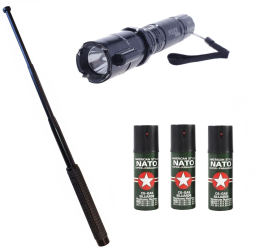 Set KL358S Autoaparare 3in1 Laser+electrosoc+lanterna Baston Telescopic Klausstech 63 Cm + 3 Spray Nato Paralizant 