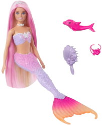 Set Papusa Barbie Sirena Transformare Magica culori schimbatoare 35 cm 