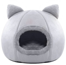 Culcus moale si pufos Zola pentru caine si pisica perna impermeabila model urechiuse 36x30x30 cm gri 