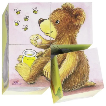 Puzzle Cuburi Animale din Lemn pentru Bebelusi 2 ani+ Carboysafety 