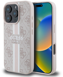 Husa pentru iPhone 16 Pro - Guess Hardcase 4G Printed Stripes MagSafe GUHMP16LP4RPSP - Pink 