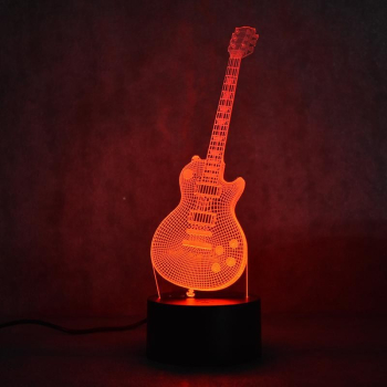 Lampa de Veghe cu Telecomanda si Baterii/USB 3D Model Chitara Multicolor 