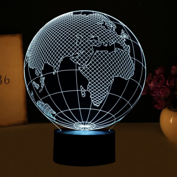 Lampa de Veghe cu Telecomanda si Baterii/USB 3D Model Glob Pamantesc Multicolor 