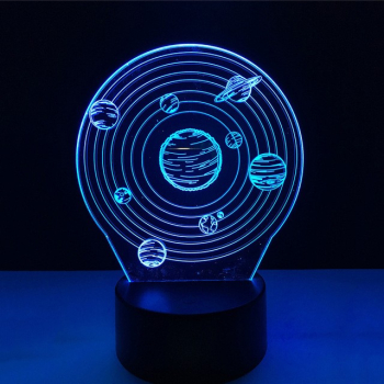 Lampa de Veghe cu Telecomanda si Baterii/USB 3D Model Sistem Solar Multicolor 