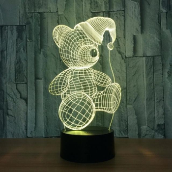 Lampa de Veghe cu Telecomanda si Baterii/USB 3D Model Ursulet Multicolor 