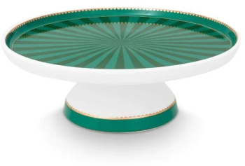 Tava rotunda pentru tort din portelan Pip Studio Stripes Emerald-Green 24cm colectia Love Birds24cm 
