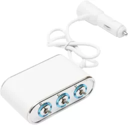 Adaptor bricheta auto tripla 12/24V iluminata LED cu intrerupator individual si 1 port USB 5V 2.1A 