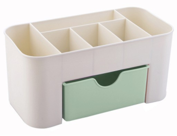Organizator pentru cosmetice bijuterii si ceasuri 1 sertar 6 compartimente plastic crem/verde 