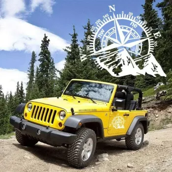 Sticker autoadeziv pentru vehicule Off Road model Kompass dimensiune 44 x 55 cm culoare Alba 