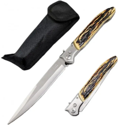Cutit cu Deschidere Automata pe Buton Blocaj Lama Maner Model Scoarta Husa 31 cm 