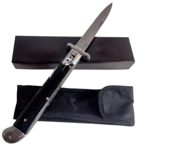Cutit cu Deschidere Automata pe Buton Maner Lucios Lama Otel Cutie Husa Textila 28 cm 