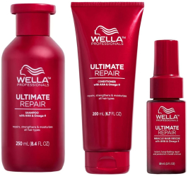 Pachet pentru par deteriorat Wella Professionals Ultimate Repair Sampon 250ml + Balsam 200ml + Ser 30ml 