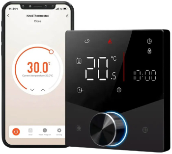 Termostat Inteligent de ambient Pardoseala cu Rotita Negru WIFI Control prin Aplicatia Tuya Wireless Prindere in Doza de Perete Contr 