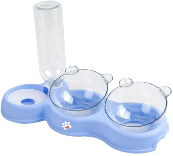 Bol ortopedic dublu pentru pisici cu reumplere automata a apei Linomag® 500ml 37x24x15 cm Albastru deschis 