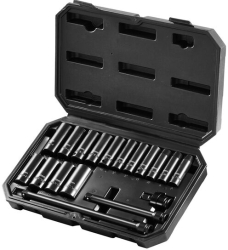 Trusa 18 chei tubulare adanci de impact Hexagonale prindere 3/8 Cr-Mo Prelungitoare 8-22 mm 