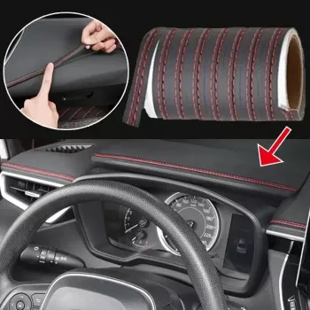 Banda decorativa pentru interiorul vehiculului lungime 2m din piele ecologica culoare Neagra + cusatura Rosie 
