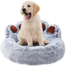 Culcus moale si pufos Zola pentru animale de companie de talie mica model labuta rotund anti-alunecare 55 cm gri 