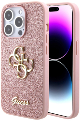 Husa pentru iPhone 15 Pro - Guess Glitter Script Big 4G GUHCP15LHG4SGP - Pink 