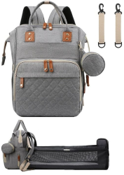 Geanta de voiaj tip rucsac multifunctional Mommy Bag Cracos® pentru mamici si bebelusi material rezistent la apa pat cu saltea de in 