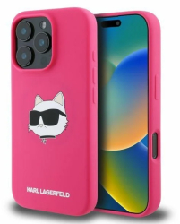 Husa pentru iPhone 16 Pro Max - Karl Lagerfeld Silicone MagSafe KLHMP16XSCHPPLF - Fuchsia Karl&Choupette Head 