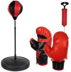 Set de box pentru copii PROCART manusi si para box pompa pentru umflat inaltime relgabila 70-106 cm