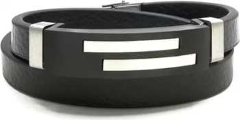 Bratara barbati piele otel inoxidabil PersonalStyle negru argintiu 