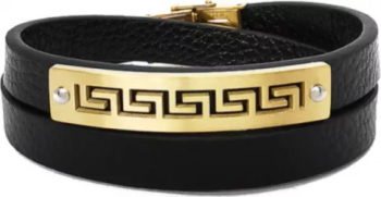 Bratara barbati piele otel inoxidabil PersonalStyle negru auriu 