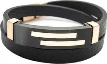 Bratara barbati piele otel inoxidabil PersonalStyle negru auriu 