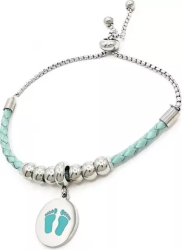 Bratara dama piele otel inoxidabil Mamica mandra PersonalStyle turquoise argintiu