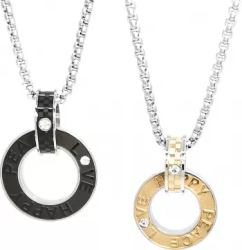 Set pandantive indragostiti lantisoare cupluri PersonalStyle inox carbon Love Peace Happy 